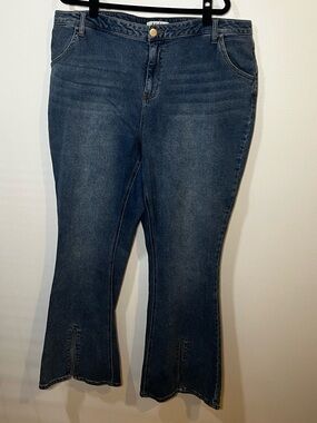 ARULA Dark Blue Flare Hem Jeans